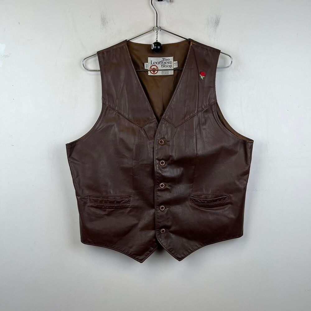 Vintage Sears Men's Brown Gilet Leather Vest Size 42 / Large